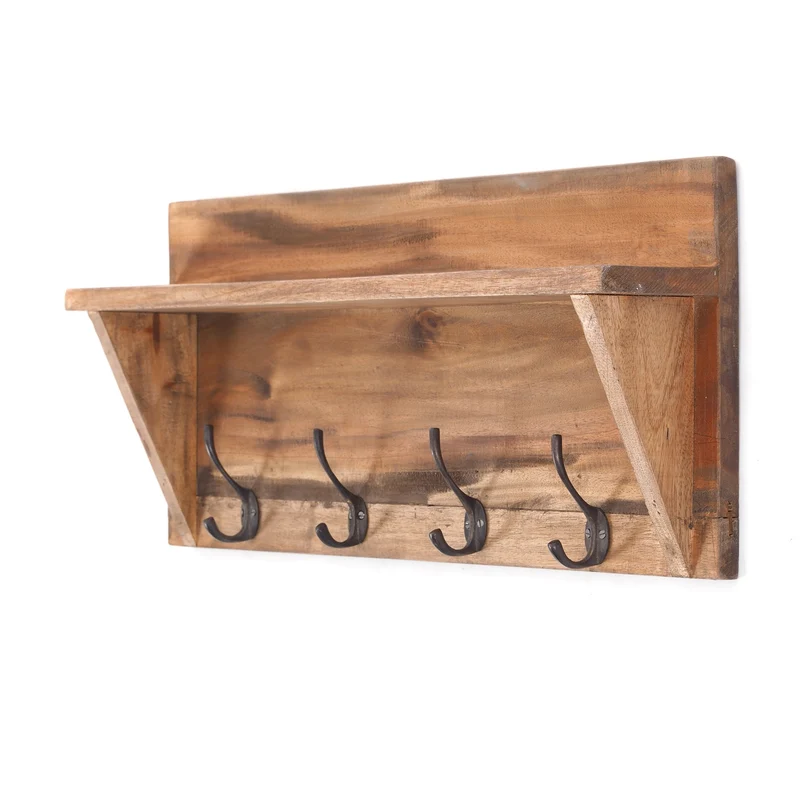 WANDGARDEROBE MIT REGAL "VINTAGE" | 60x26cm (BxH) | Kleiderhaken | Farbe: 01 natur-vintage
