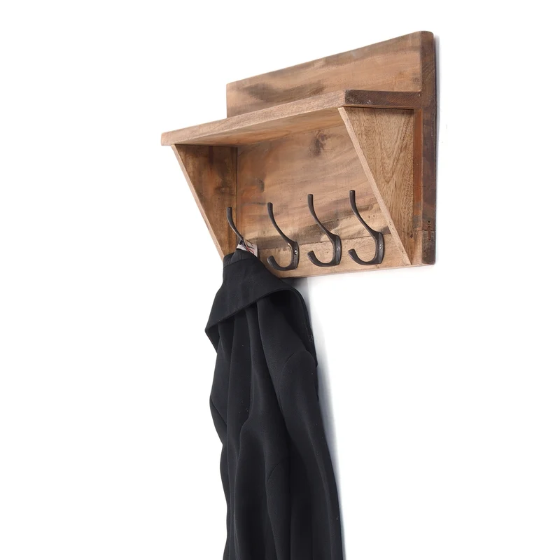 WANDGARDEROBE MIT REGAL "VINTAGE" | 60x26cm (BxH) | Kleiderhaken | Farbe: 01 natur-vintage