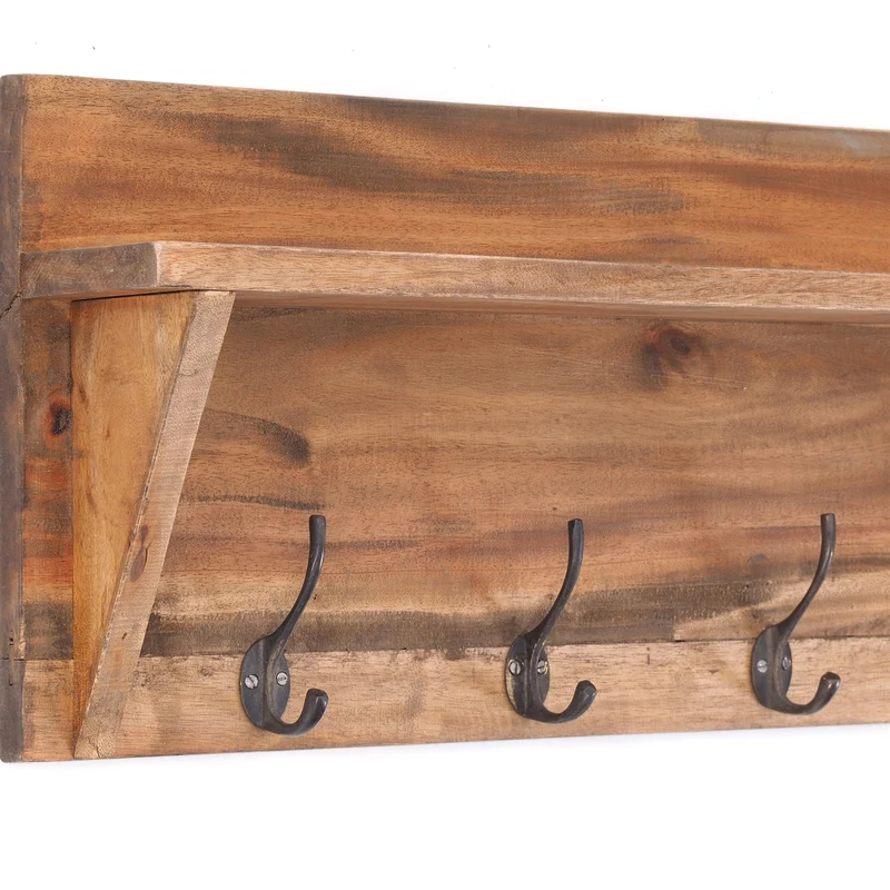 WANDGARDEROBE MIT REGAL "VINTAGE" | 60x26cm (BxH) | Kleiderhaken | Farbe: 01 natur-vintage