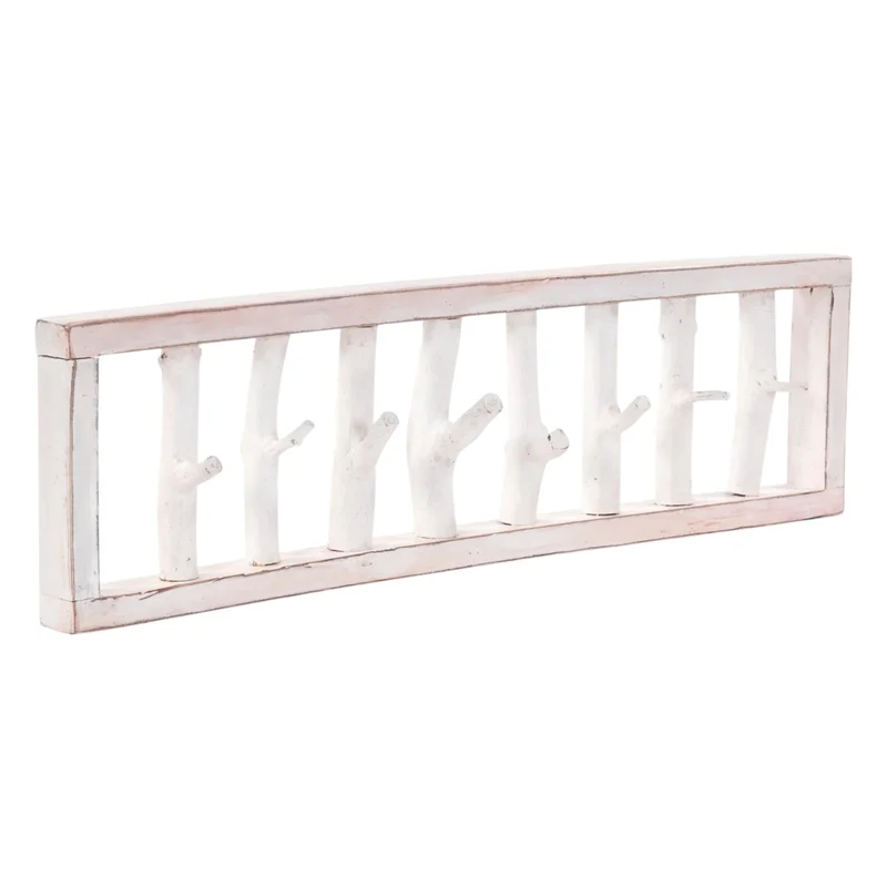 WANDGARDEROBE TREIBHOLZ UNIKAT | 80x22cm (BxH), Garderobe, Hakenleiste mit Ästen | Farbe: 06 weiß-landhaus