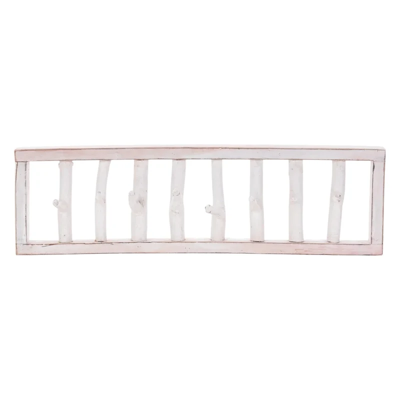 WANDGARDEROBE TREIBHOLZ UNIKAT | 80x22cm (BxH), Garderobe, Hakenleiste mit Ästen | Farbe: 06 weiß-landhaus