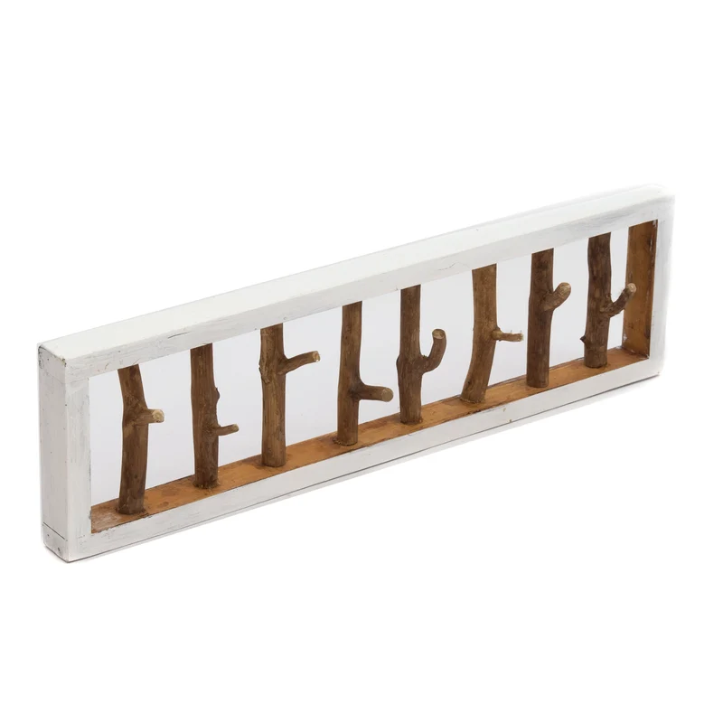 WANDGARDEROBE TREIBHOLZ UNIKAT | 80x22cm (BxH), Garderobe, Hakenleiste mit Ästen | Farbe: 05 weiß-natur