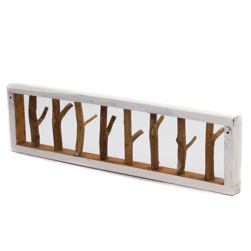 WANDGARDEROBE TREIBHOLZ UNIKAT | 80x22cm (BxH), Garderobe, Hakenleiste mit Ästen | Farbe: 05 weiß-natur