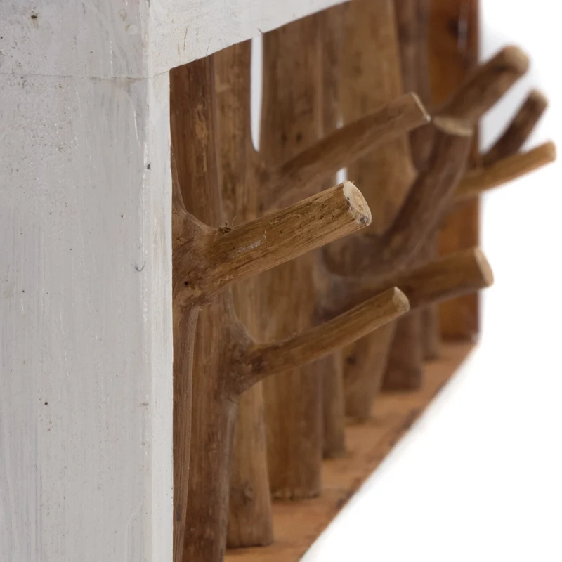 WANDGARDEROBE TREIBHOLZ UNIKAT | 80x22cm (BxH), Garderobe, Hakenleiste mit Ästen | Farbe: 05 weiß-natur