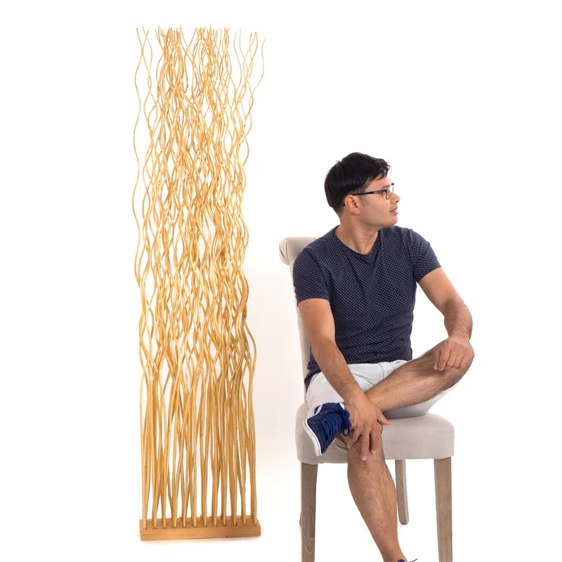 RAUMTEILER "WAVE" | Weidenholz, 170x40cm (HxB) | Paravent, Trennwand | Farbe: honigfarben
