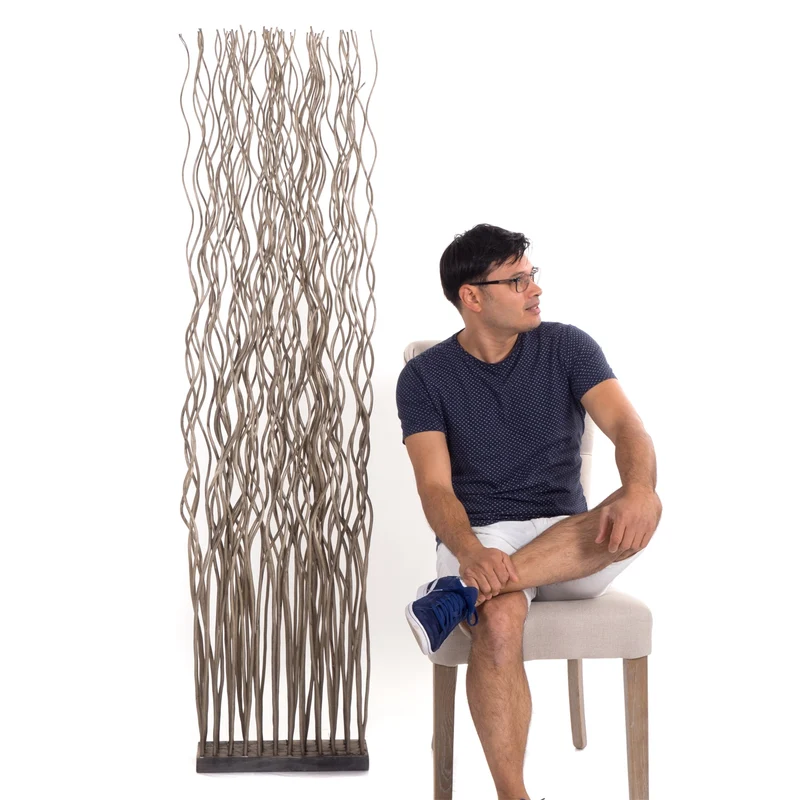 RAUMTEILER "WAVE" | Weidenholz, 170x40cm (HxB) | Paravent, Trennwand | Farbe: grau