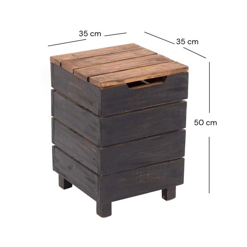 HOCKER "STORAGE 50" | 50x35cm (HxB), Altholz | Wäschebox | Farbe: 04 schwarz-natur