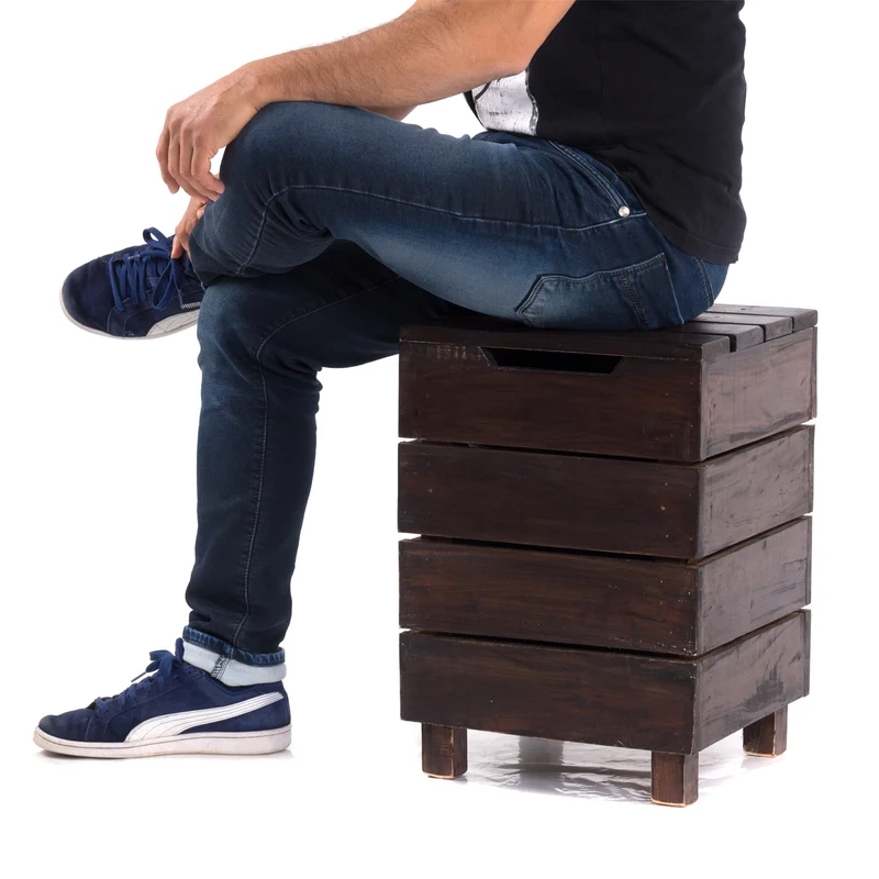HOCKER "STORAGE 50" | 50x35cm (HxB), Altholz | Wäschebox | Farbe: 03 dunkelbraun