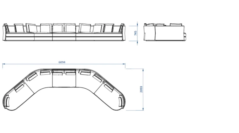 Casa Magna CLEO Sofa Konfiguration B – 609 × 210 × 75 cm