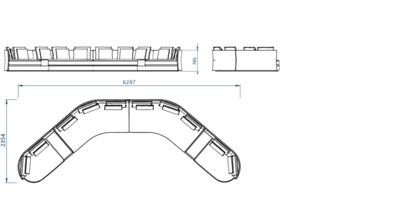Casa Magna CLEO Sofa Konfiguration A – 610 × 250 × 75 cm