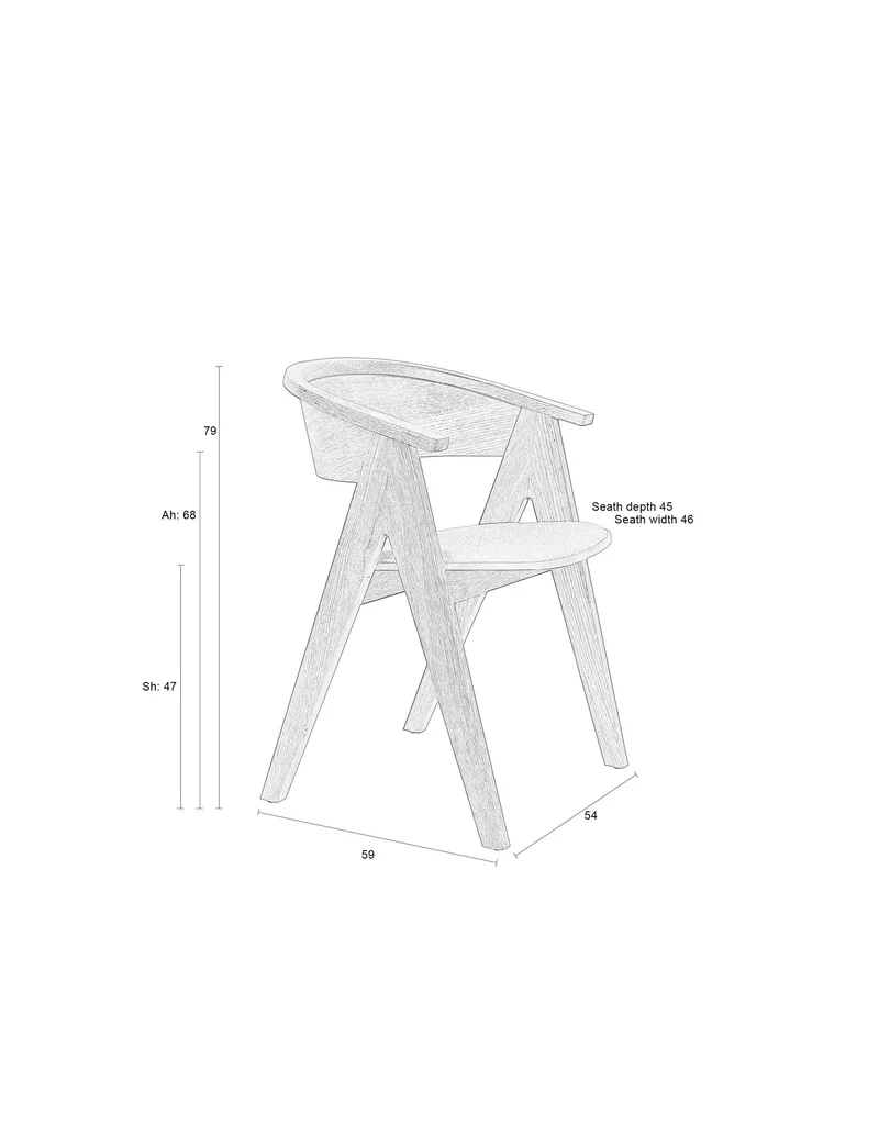 Zuiver Stuhl Ndsm – Schwarz, Massives Eschenholz, 54 × 59 × 79 cm
