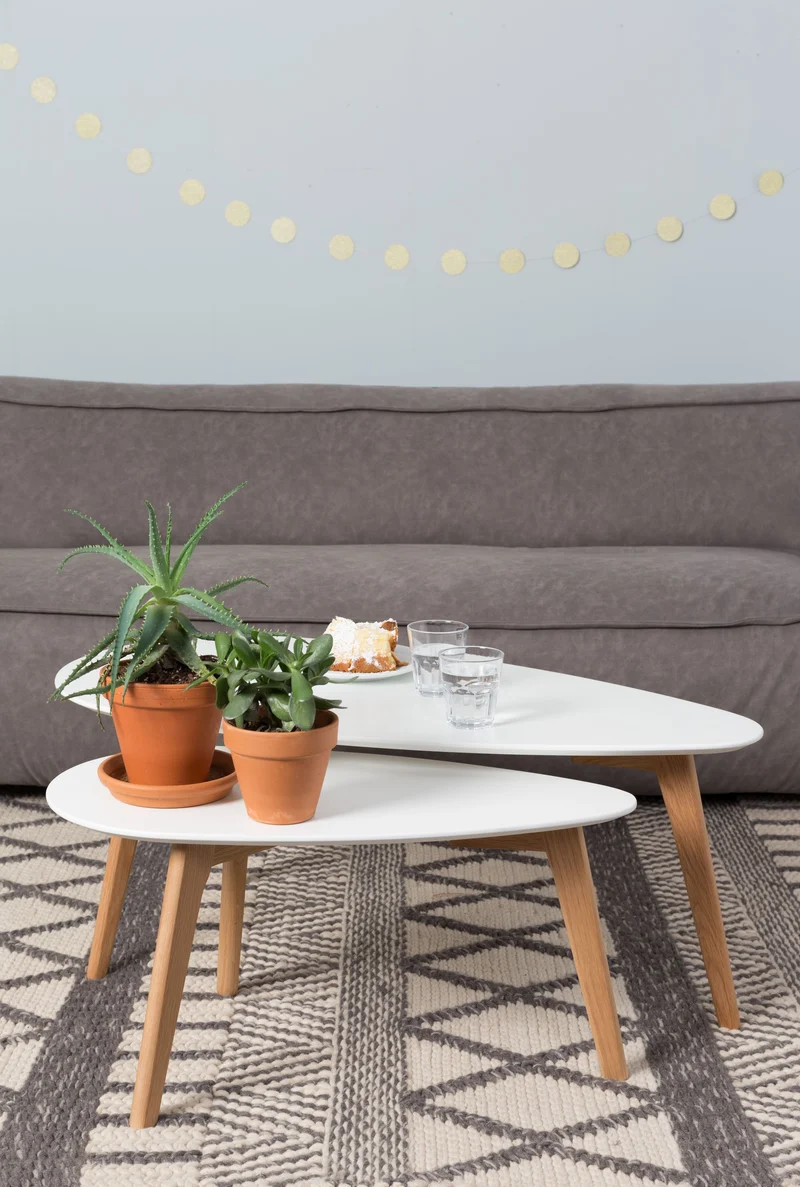White Label Living Beistelltisch Drop – Beige, Holz, 50 × 100 × 40 cm, 2er-Set