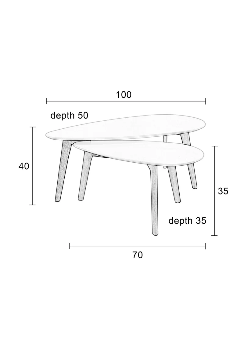 White Label Living Beistelltisch Drop – Beige, Holz, 50 × 100 × 40 cm, 2er-Set