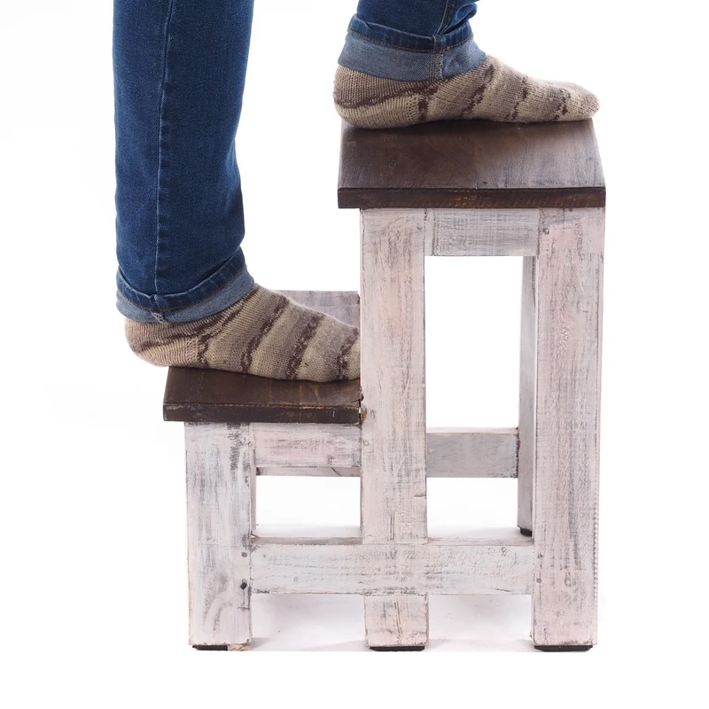 TRITTLEITER "STEP" | 46x37 cm (HxB), Altholz | Tritthocker | Farbe: 05 weiß-natur