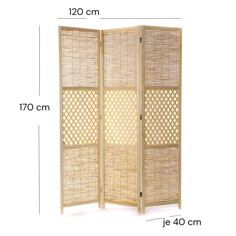 RAUMTEILER "AMBIENTE" | 3-teilig, Bambus, Schilf | Natur Paravent | Farbe: natur