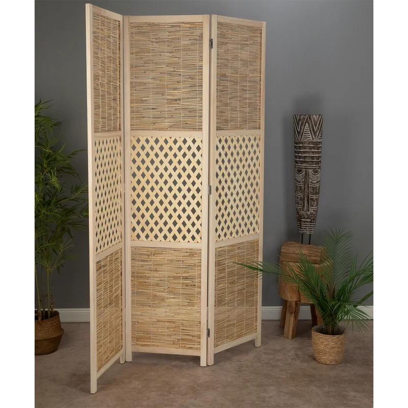 RAUMTEILER "AMBIENTE" | 3-teilig, Bambus, Schilf | Natur Paravent | Farbe: natur