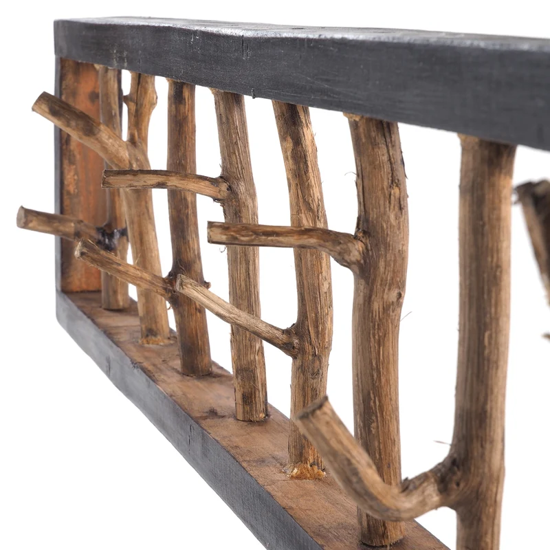WANDGARDEROBE TREIBHOLZ UNIKAT | 80x22cm (BxH), Garderobe, Hakenleiste mit Ästen | Farbe: 04 schwarz-natur