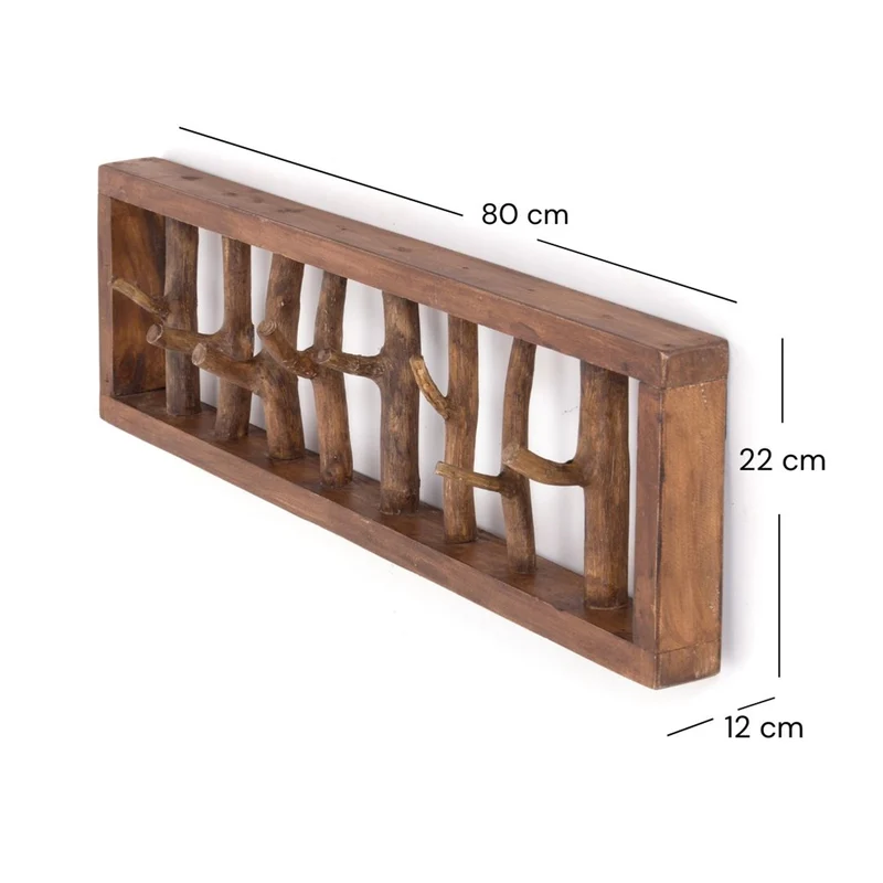 WANDGARDEROBE TREIBHOLZ UNIKAT | 80x22cm (BxH), Garderobe, Hakenleiste mit Ästen | Farbe: 01 natur-vintage