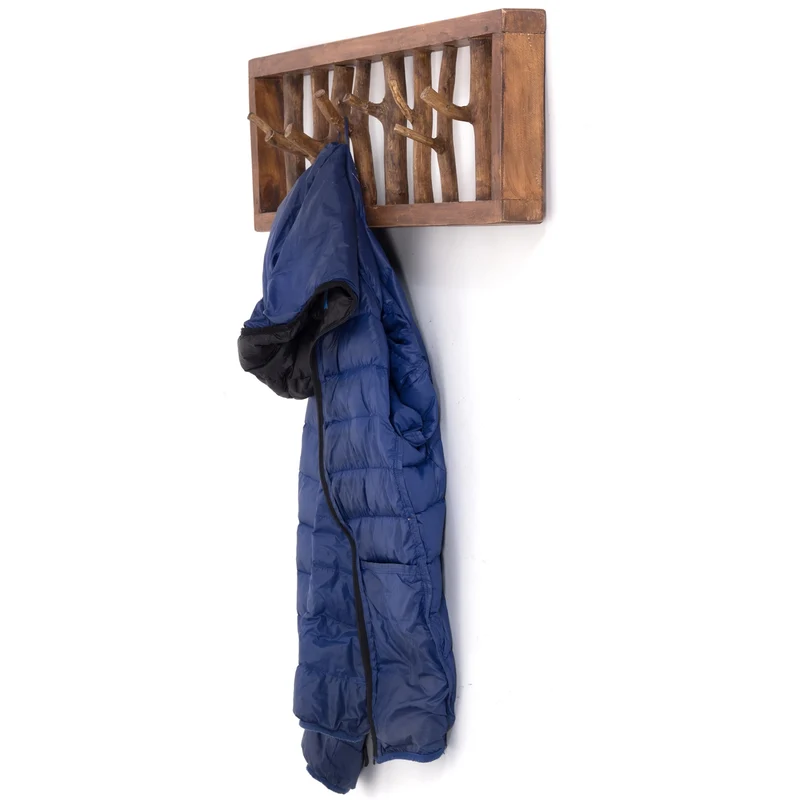 WANDGARDEROBE TREIBHOLZ UNIKAT | 80x22cm (BxH), Garderobe, Hakenleiste mit Ästen | Farbe: 01 natur-vintage