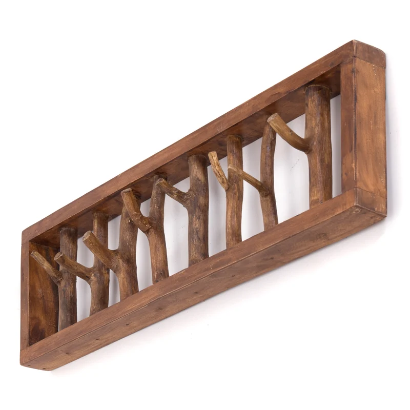 WANDGARDEROBE TREIBHOLZ UNIKAT | 80x22cm (BxH), Garderobe, Hakenleiste mit Ästen | Farbe: 01 natur-vintage
