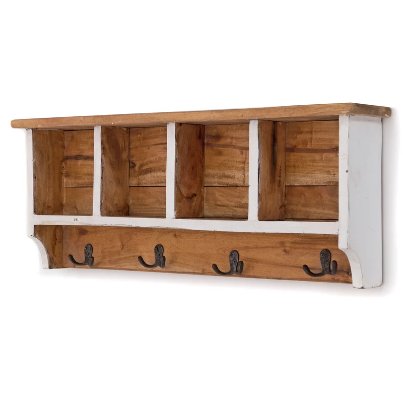 RUSTIKALE WANDGARDEROBE mit Fächern "VINTAGE 70" | 70x27x11cm(BxHxT) | Farbe: 06 weiß-landhaus
