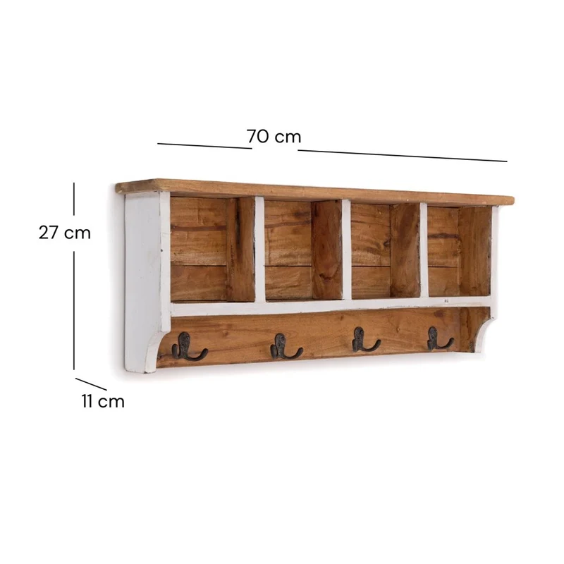 RUSTIKALE WANDGARDEROBE mit Fächern "VINTAGE 70" | 70x27x11cm(BxHxT) | Farbe: 06 weiß-landhaus
