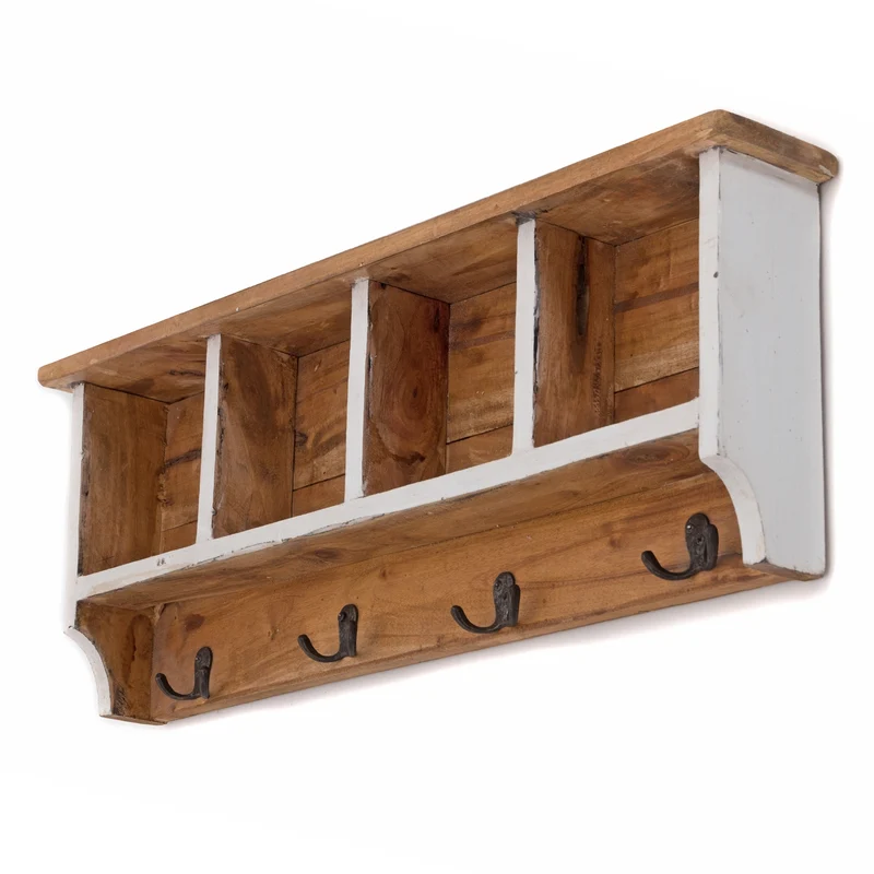 RUSTIKALE WANDGARDEROBE mit Fächern "VINTAGE 70" | 70x27x11cm(BxHxT) | Farbe: 06 weiß-landhaus