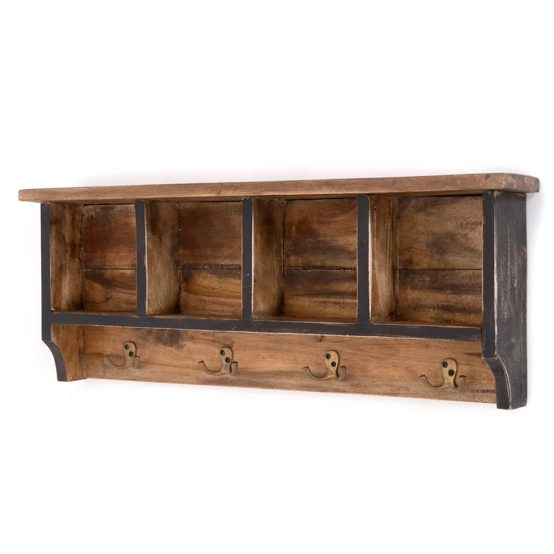RUSTIKALE WANDGARDEROBE mit Fächern "VINTAGE 70" | 70x27x11cm(BxHxT) | Farbe: 04 schwarz-natur