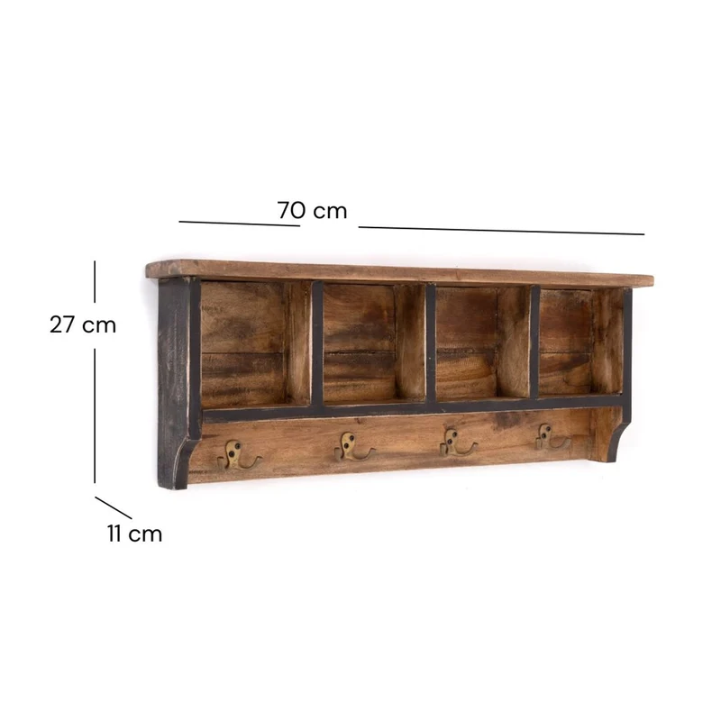RUSTIKALE WANDGARDEROBE mit Fächern "VINTAGE 70" | 70x27x11cm(BxHxT) | Farbe: 04 schwarz-natur