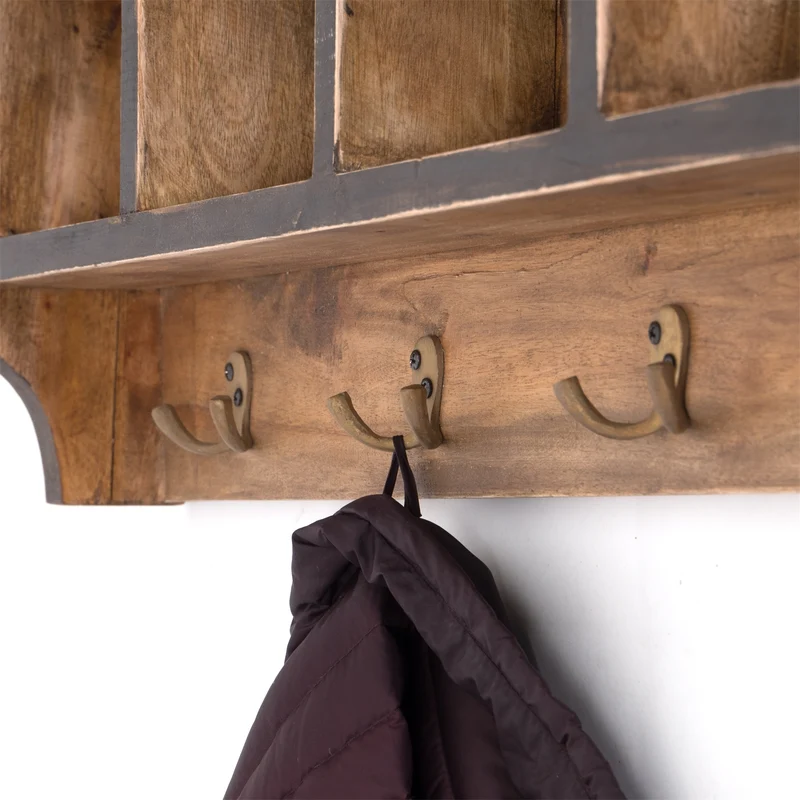 RUSTIKALE WANDGARDEROBE mit Fächern "VINTAGE 70" | 70x27x11cm(BxHxT) | Farbe: 04 schwarz-natur
