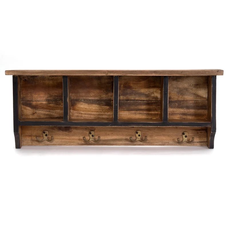 RUSTIKALE WANDGARDEROBE mit Fächern "VINTAGE 70" | 70x27x11cm(BxHxT) | Farbe: 04 schwarz-natur
