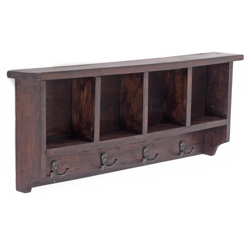 RUSTIKALE WANDGARDEROBE mit Fächern "VINTAGE 70" | 70x27x11cm(BxHxT) | Farbe: 03 dunkelbraun