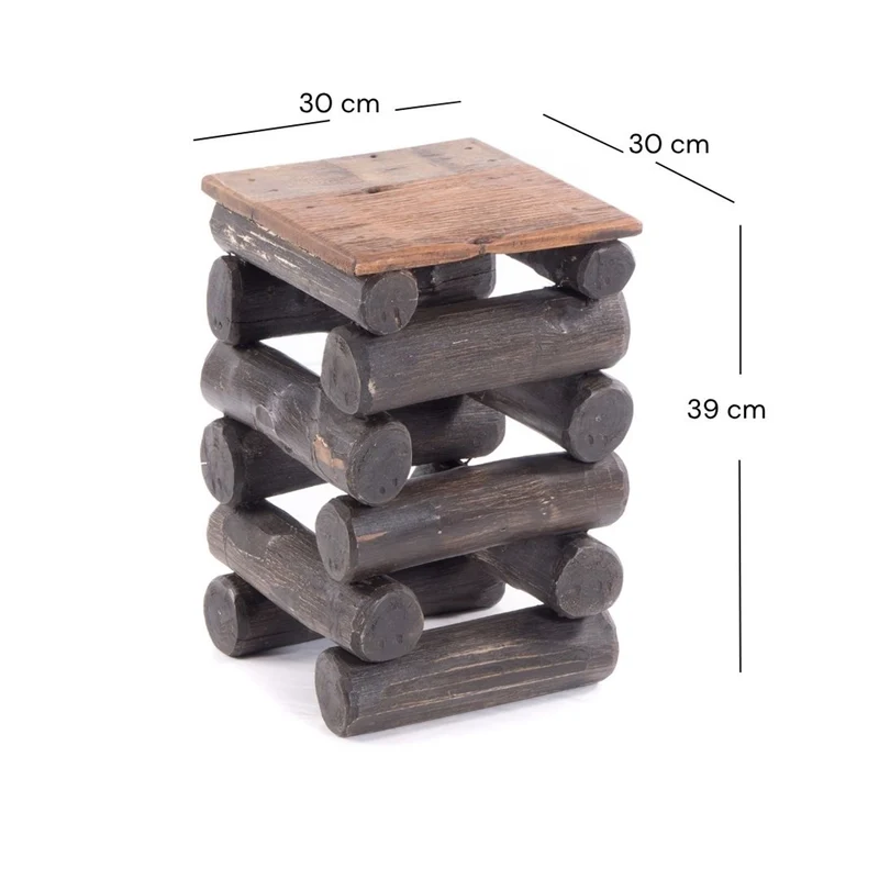 HOCKER "BLOCK 38" | 30x30x39cm (BxTxH), Altholz Teak | Sitzhocker | Farbe: 04 schwarz-natur