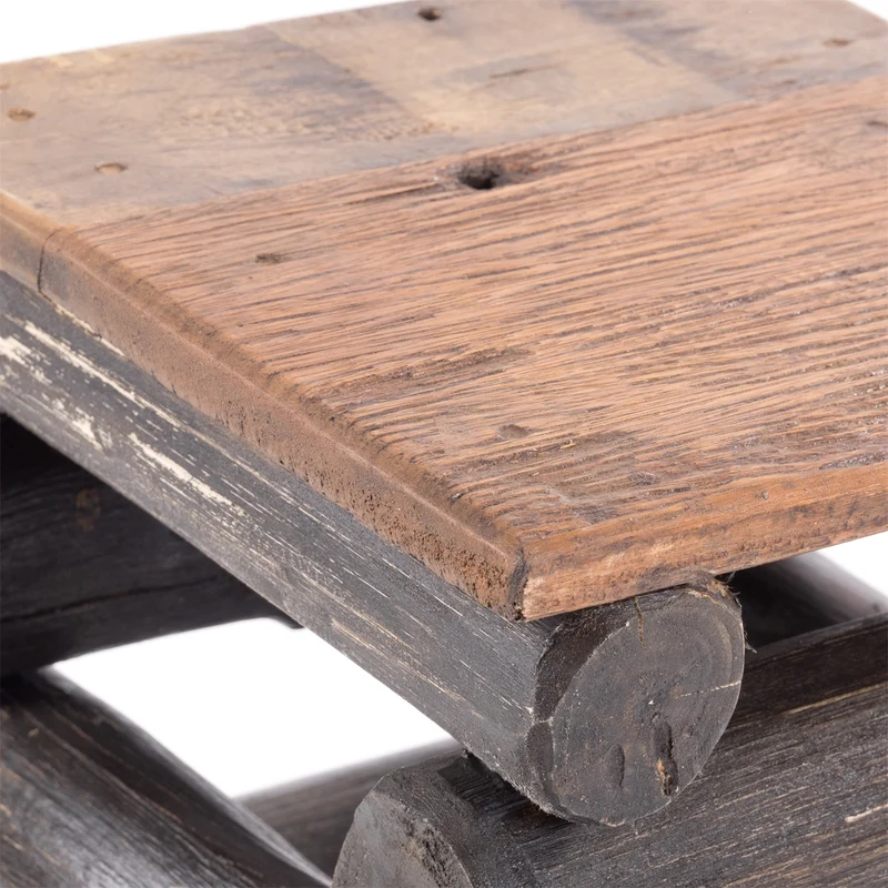 HOCKER "BLOCK 38" | 30x30x39cm (BxTxH), Altholz Teak | Sitzhocker | Farbe: 04 schwarz-natur