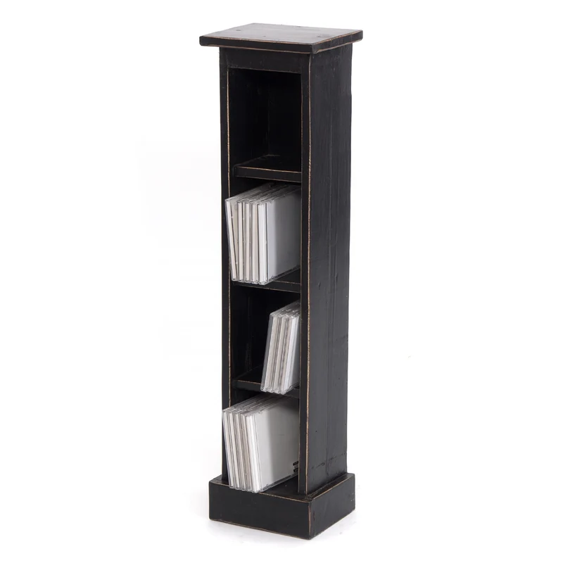 HOLZ CD REGAL "CD TOWER" | 76cm(H), Holzregal, CD Rack mit 4 Fächern | Farbe: 09 voodoo - schwarz