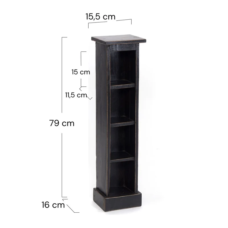 HOLZ CD REGAL "CD TOWER" | 76cm(H), Holzregal, CD Rack mit 4 Fächern | Farbe: 09 voodoo - schwarz