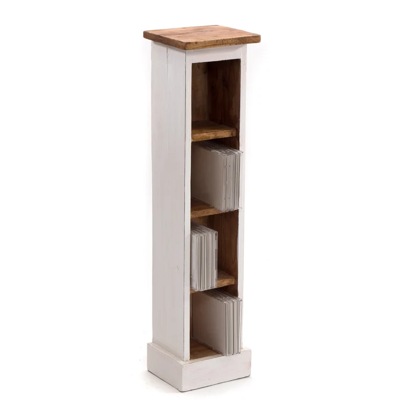 HOLZ CD REGAL "CD TOWER" | 76cm(H), Holzregal, CD Rack mit 4 Fächern | Farbe: 06 weiß-landhaus