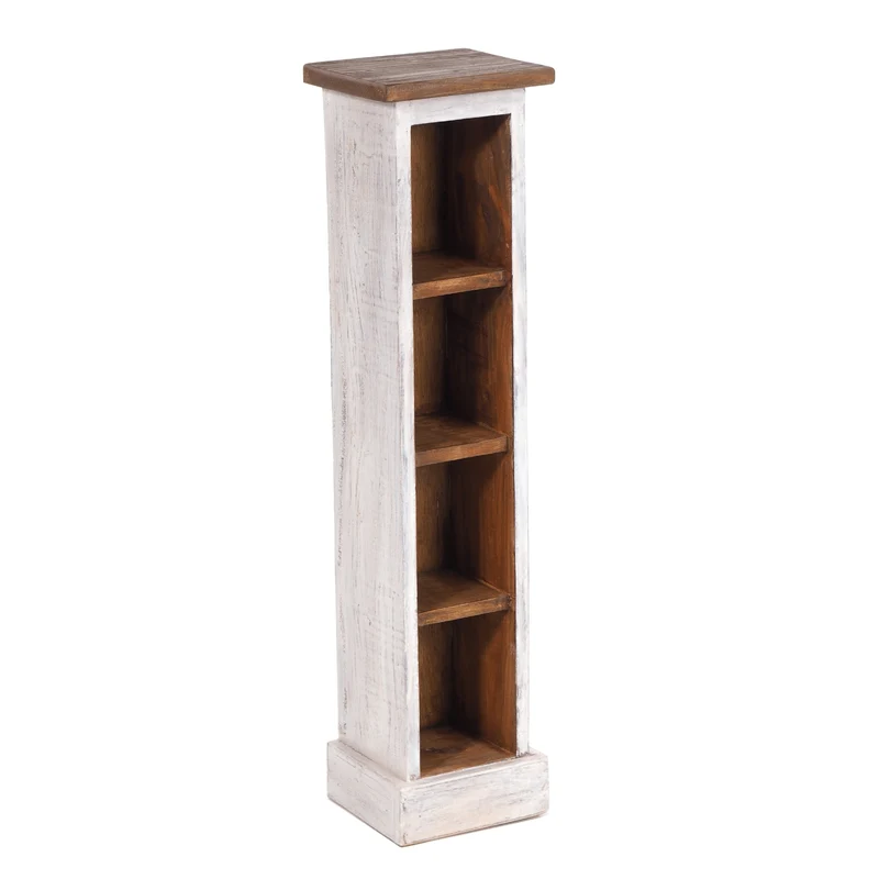 HOLZ CD REGAL "CD TOWER" | 76cm(H), Holzregal, CD Rack mit 4 Fächern | Farbe: 05 weiß-natur