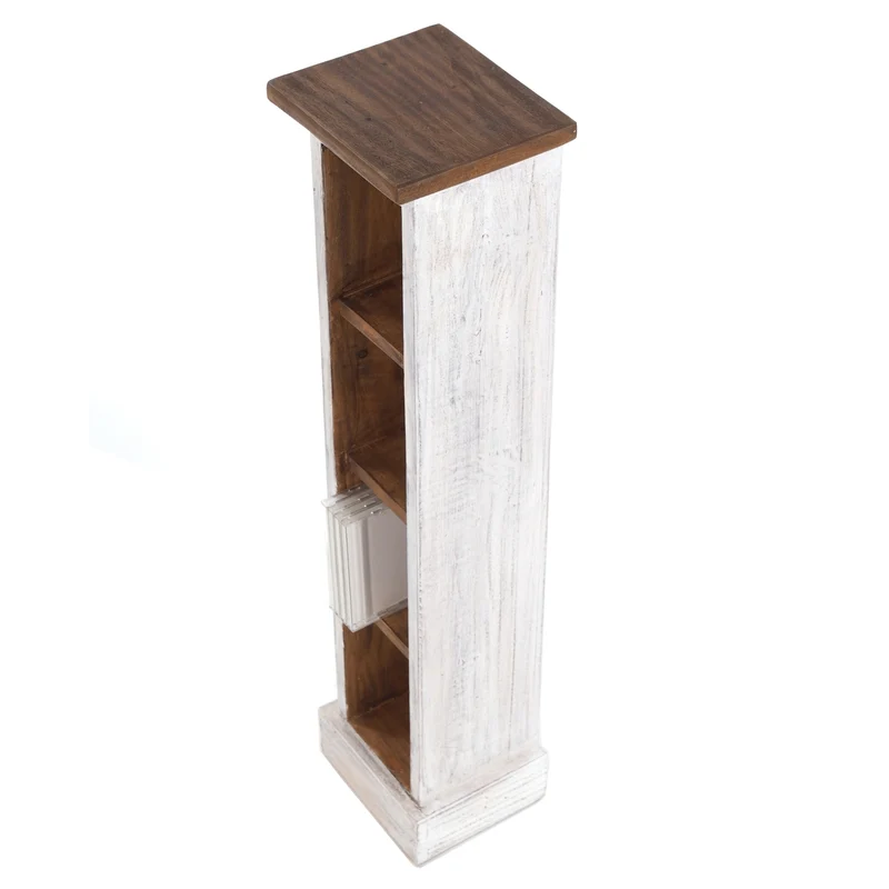 HOLZ CD REGAL "CD TOWER" | 76cm(H), Holzregal, CD Rack mit 4 Fächern | Farbe: 05 weiß-natur