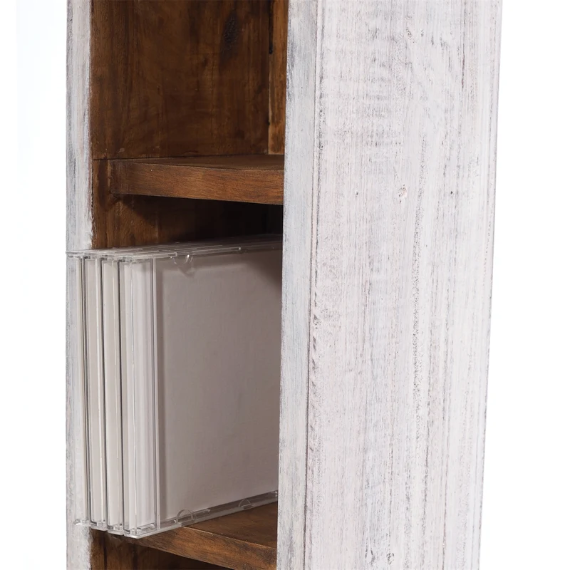 HOLZ CD REGAL "CD TOWER" | 76cm(H), Holzregal, CD Rack mit 4 Fächern | Farbe: 05 weiß-natur