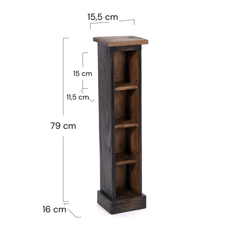 HOLZ CD REGAL "CD TOWER" | 76cm(H), Holzregal, CD Rack mit 4 Fächern | Farbe: 04 schwarz-natur