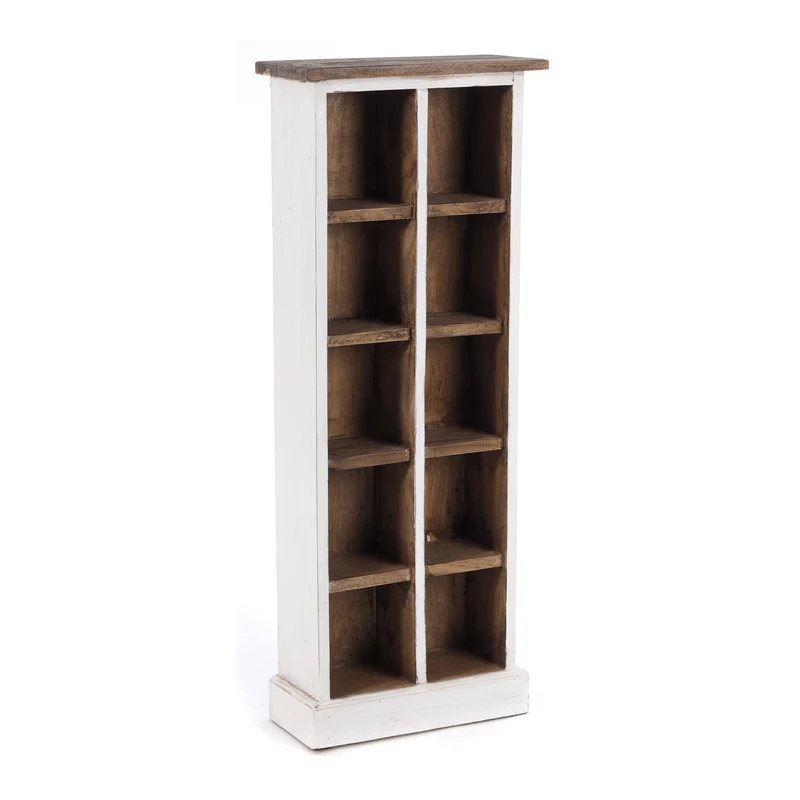 RUSTIKALES CD & BÜCHERREGAL NATURE | 94x36cm(HxB) Holzregal 10 Fächer | Farbe: 06 weiß-landhaus