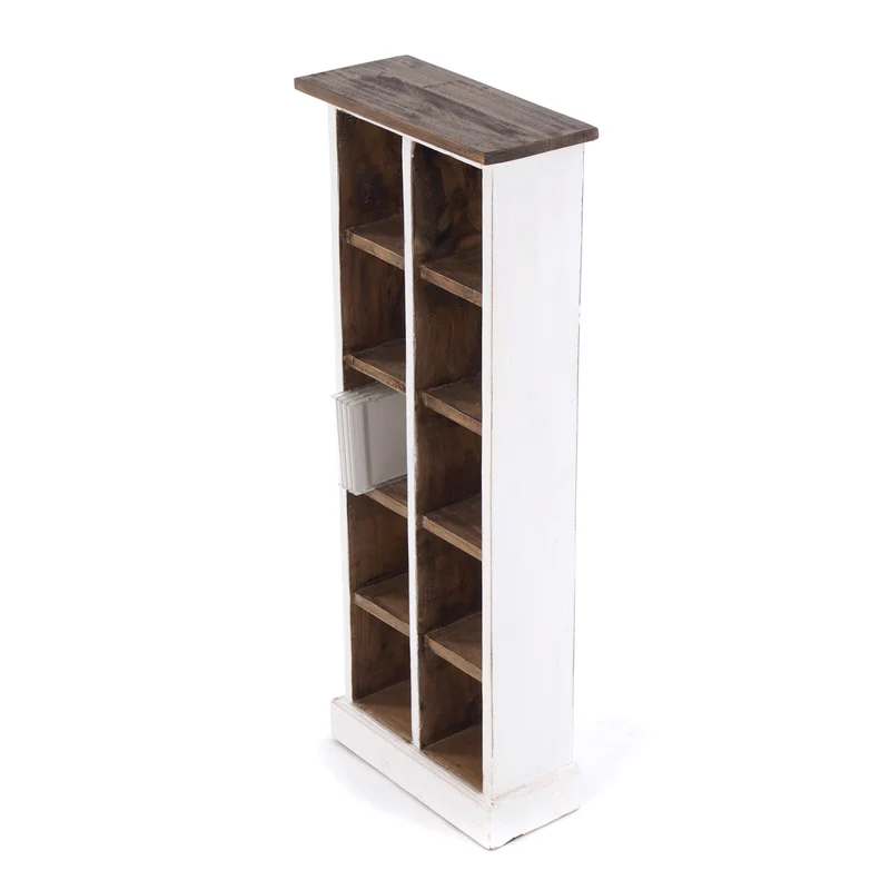 RUSTIKALES CD & BÜCHERREGAL NATURE | 94x36cm(HxB) Holzregal 10 Fächer | Farbe: 06 weiß-landhaus