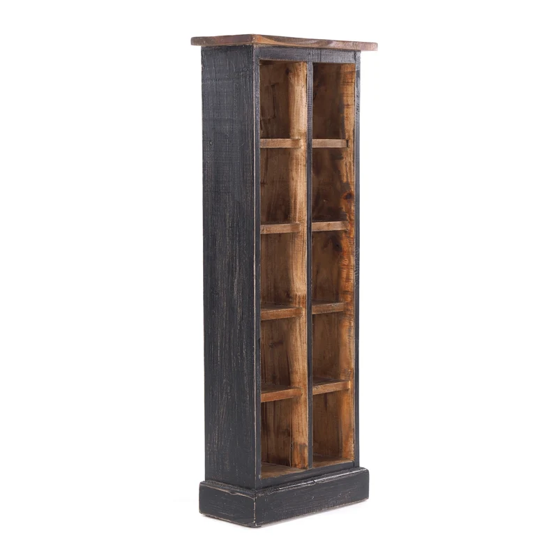 RUSTIKALES CD & BÜCHERREGAL NATURE | 94x36cm(HxB) Holzregal 10 Fächer | Farbe: 04 schwarz-natur
