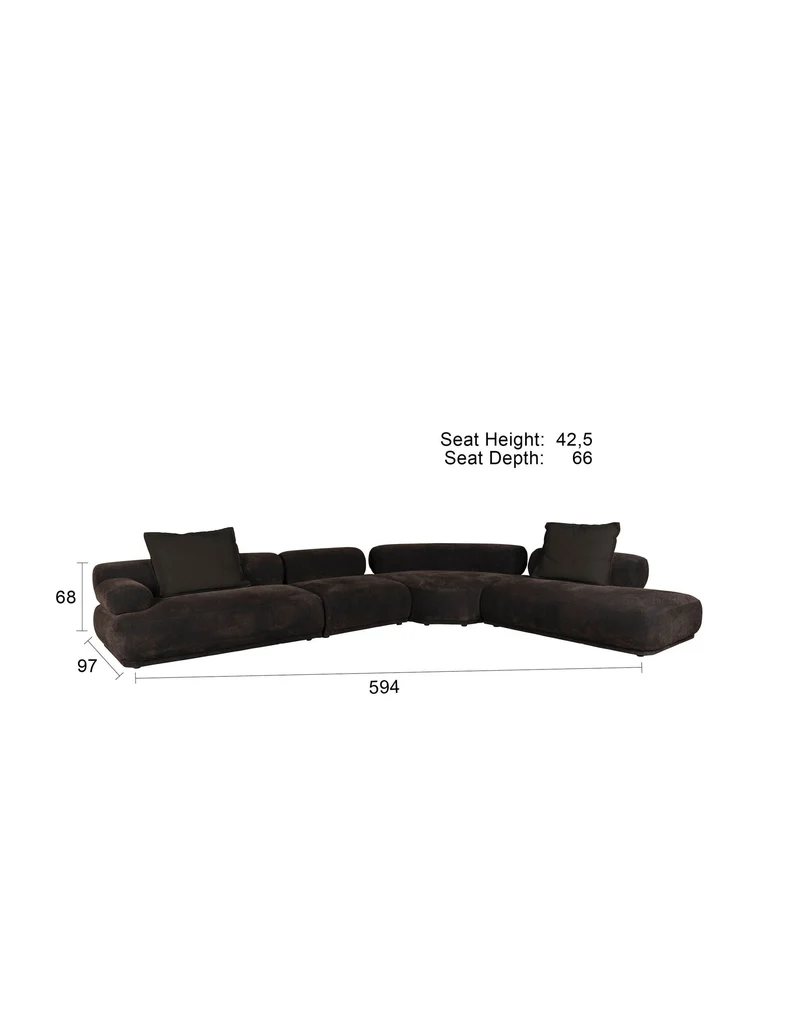 Zuiver Sofa Rembrandt 7,5-Sitzer links – Dunkelbraun, Polyester, 594 × 68 cm