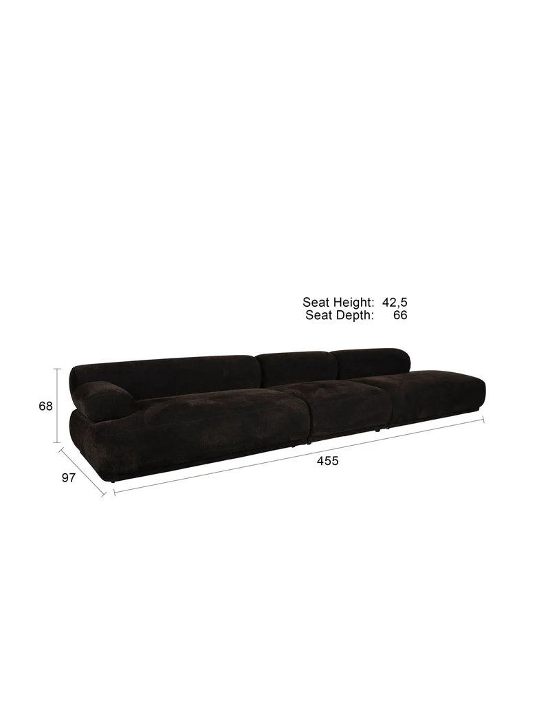 Zuiver Sofa Rembrandt 4,5-Sitzer rechts – Dunkelbraun, Polyester, 402 × 68 cm