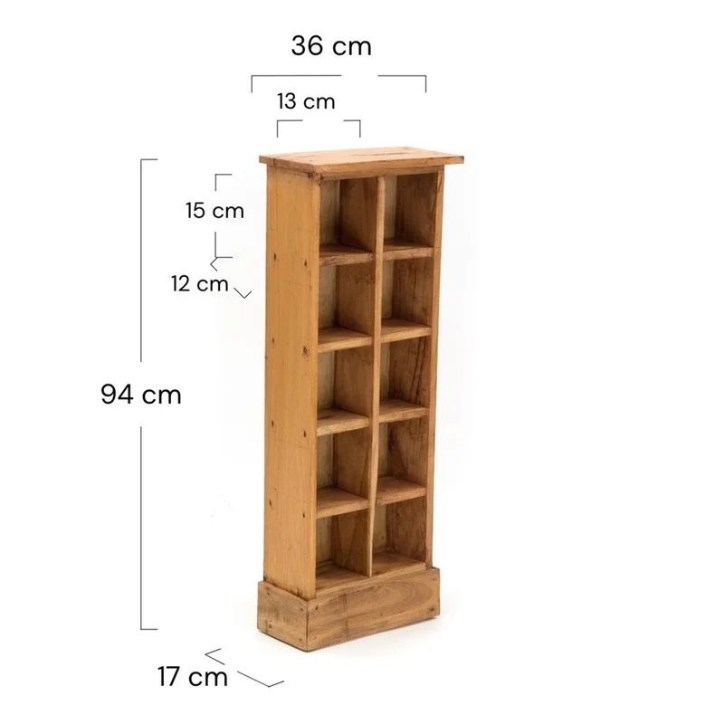 RUSTIKALES CD & BÜCHERREGAL NATURE | 94x36cm(HxB) Holzregal 10 Fächer | Farbe: 08 honigfarben gewachst