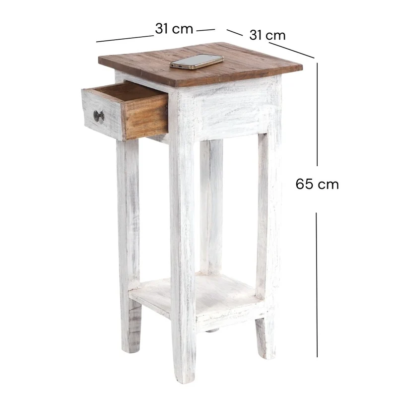 TELEFONTISCH "DRAWER 65" | Mahagoni, 65x31x31 cm | Beistelltisch | Farbe: 05 weiß-natur