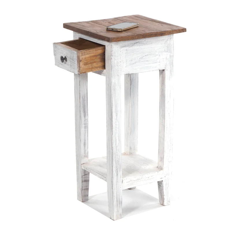 TELEFONTISCH "DRAWER 65" | Mahagoni, 65x31x31 cm | Beistelltisch | Farbe: 05 weiß-natur