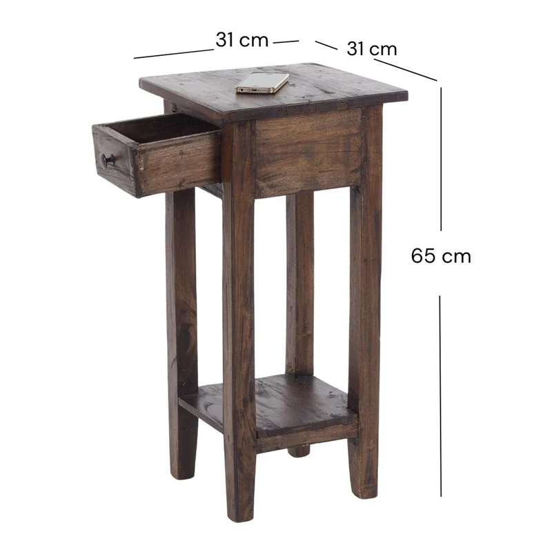 TELEFONTISCH "DRAWER 65" | Mahagoni, 65x31x31 cm | Beistelltisch | Farbe: 03 dunkelbraun